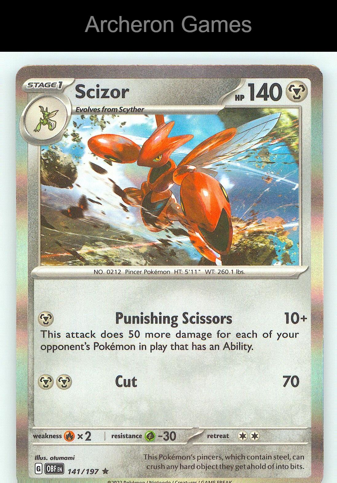 Pokemon Card Scizor OBF 141/197 R Obsidian Flames Holo