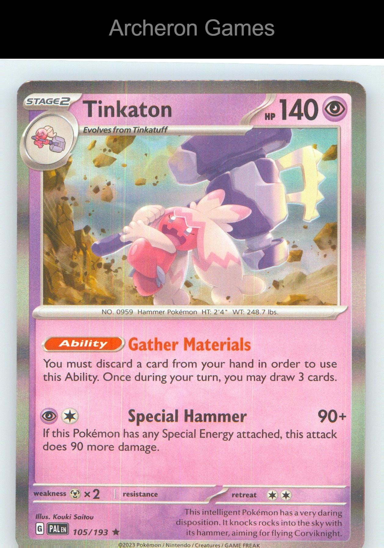 Pokemon Card Tinkaton PAL 105/193 R Paldea Evolved Holo