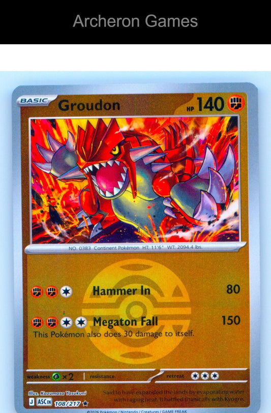 Pokemon Card Groudon (Dusk Ball) ASC 108/217 R Ascended Heroes Reverse Holo
