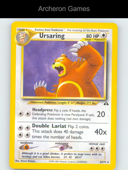 Pokemon Card Ursaring N2 34/75 R Neo Discovery Unlimited