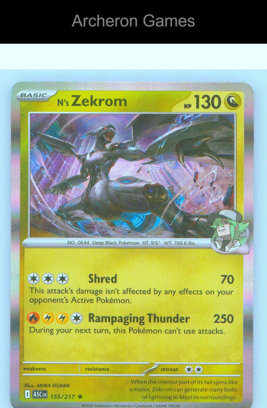Pokemon Card N's Zekrom ASC 155/217 R Ascended Heroes Holo