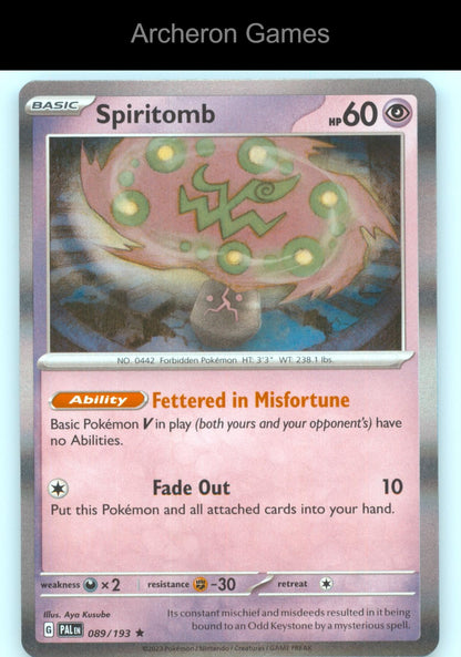 Pokemon Card Spiritomb PAL 089/193 R Paldea Evolved Holo