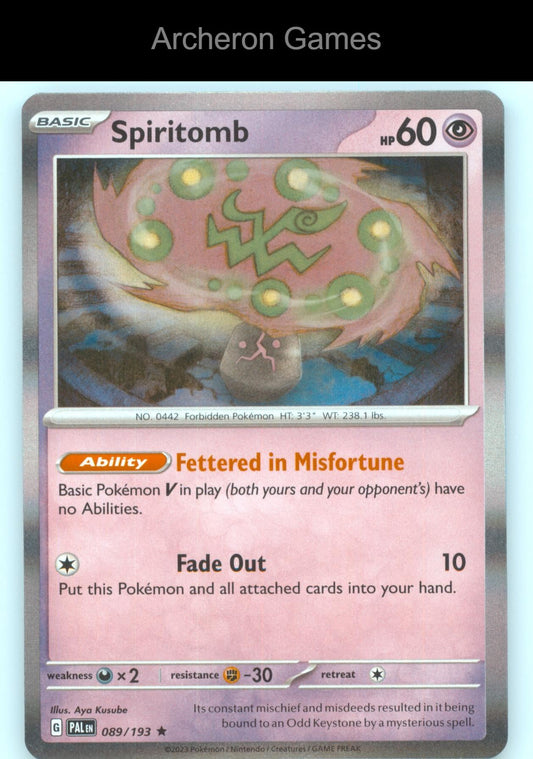 Pokemon Card Spiritomb PAL 089/193 R Paldea Evolved Holo