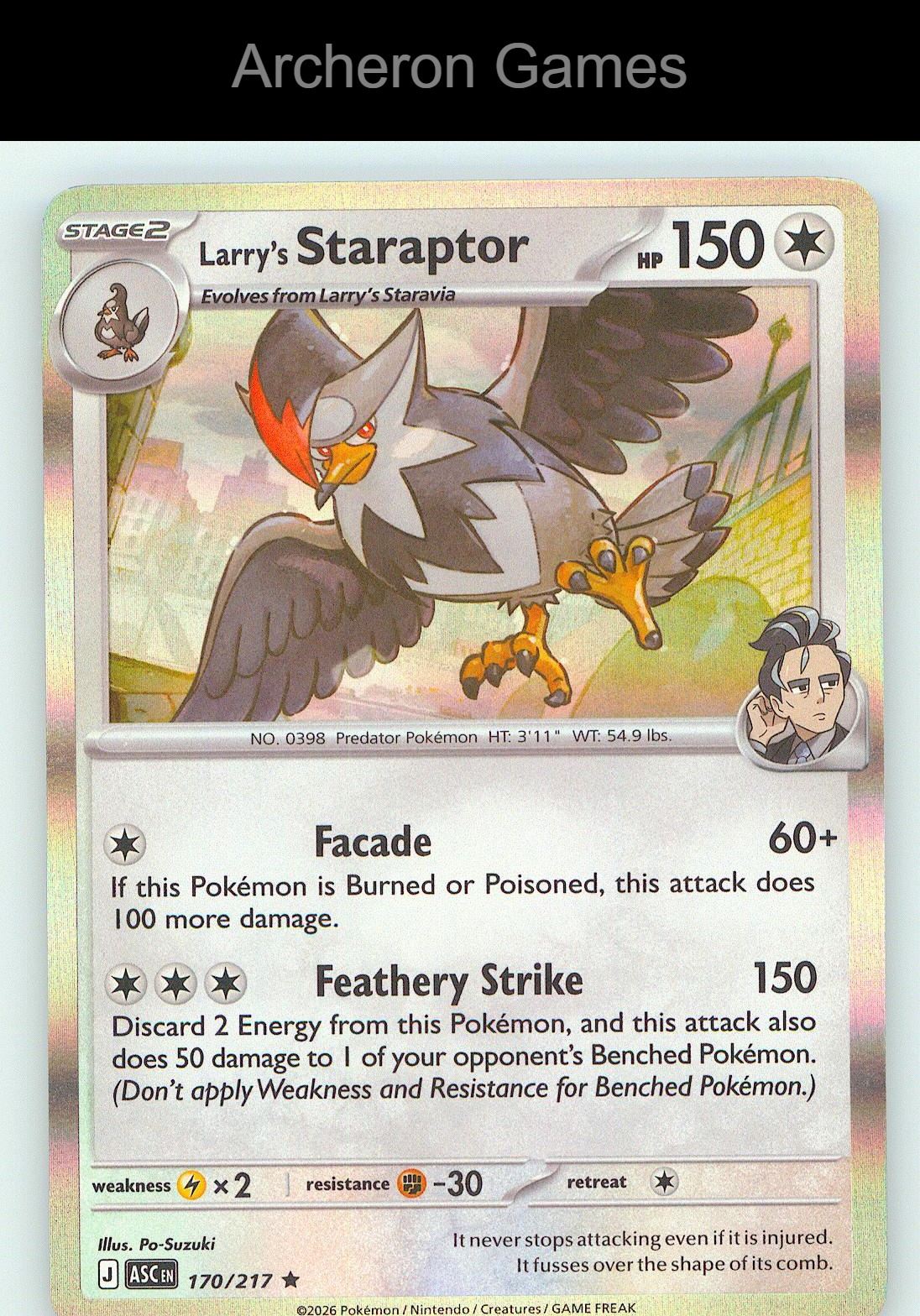 Pokemon Card Larry's Staraptor ASC 170/217 R Ascended Heroes Holo