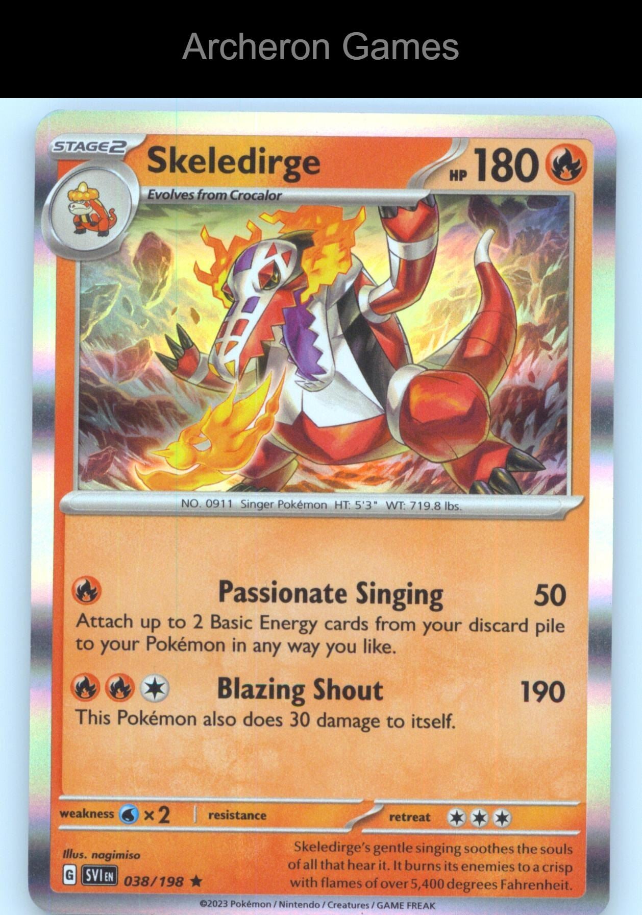 Pokemon Card Skeledirge SVI 038/198 R Scarlet & Violet Holo