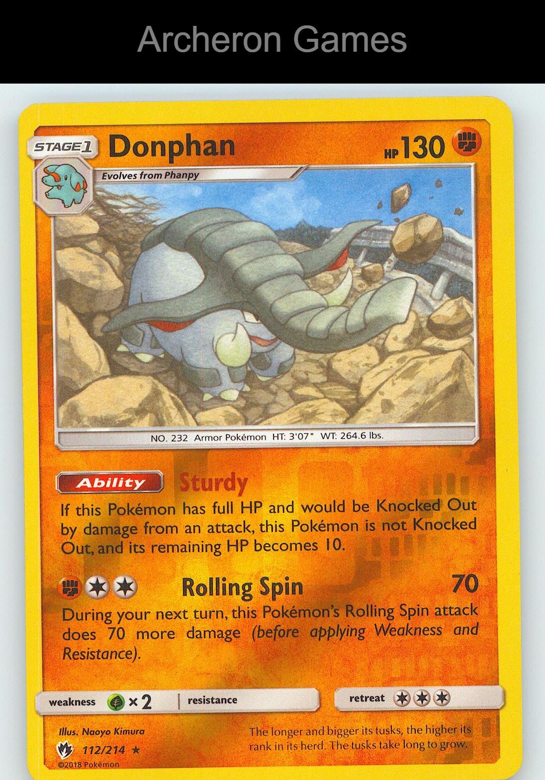 Pokemon Card Donphan LOT 112/214 R Lost Thunder Reverse Holo