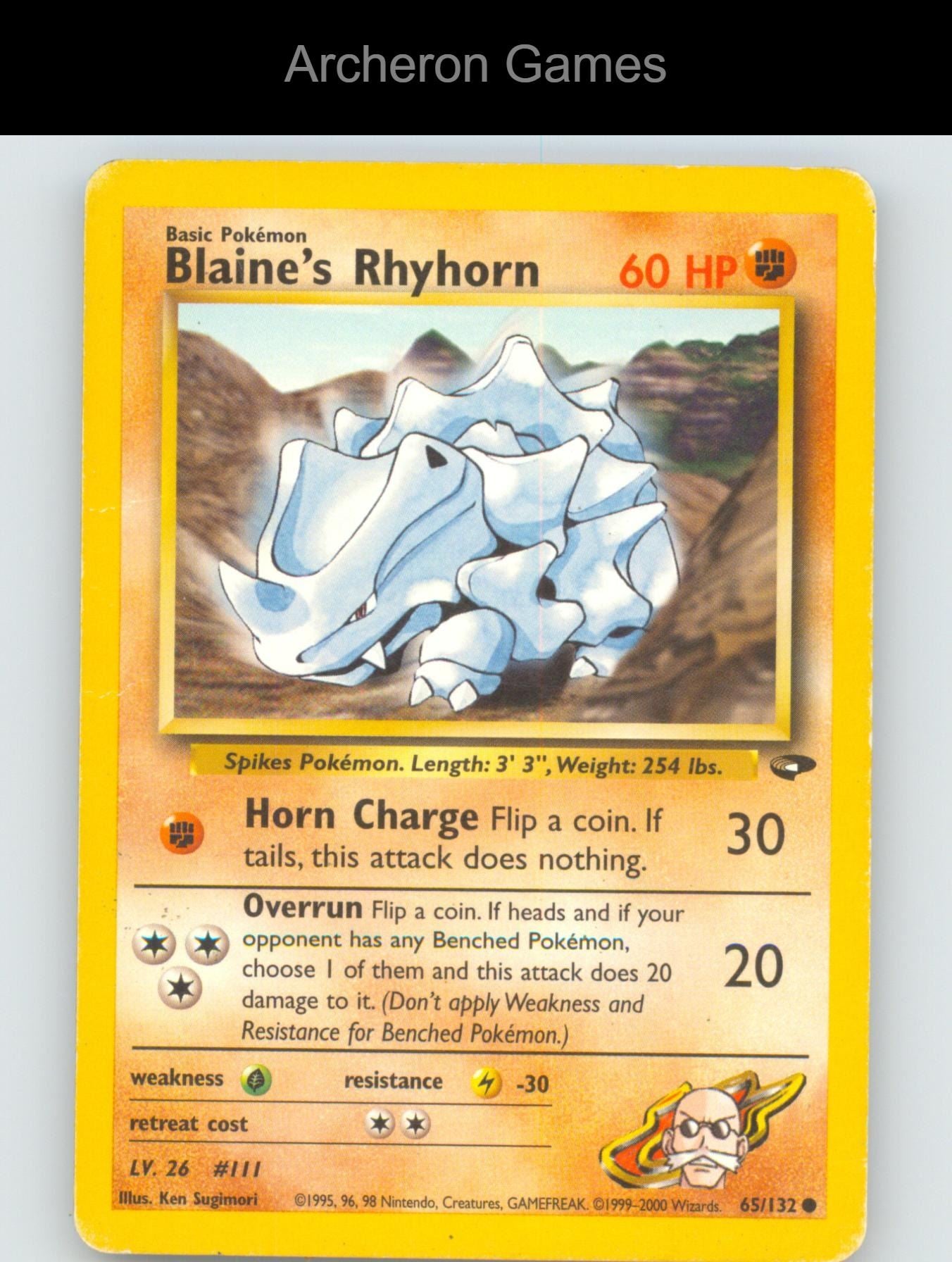 Pokemon Card Blaine's Rhyhorn G2 65/132 C Gym Challenge Unlimited