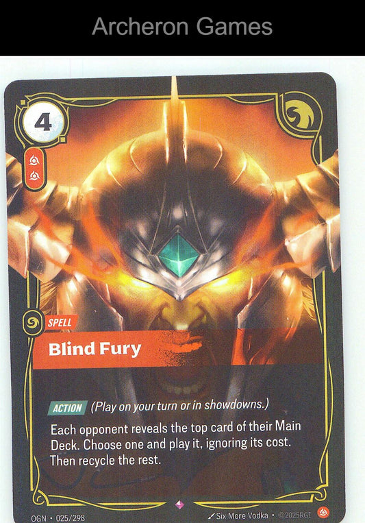 Blind Fury OGN 025/298 R Origins Riftbound Card