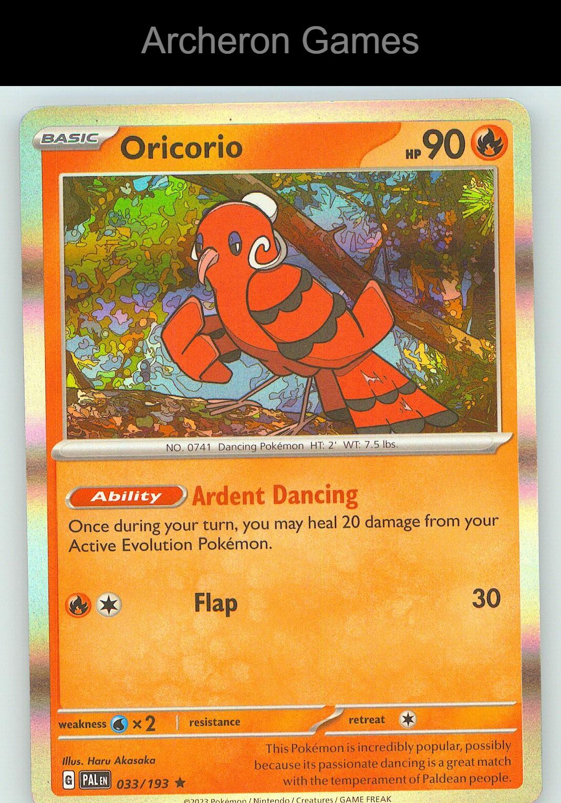 Pokemon Card Oricorio PAL 033/193 R Paldea Evolved Holo