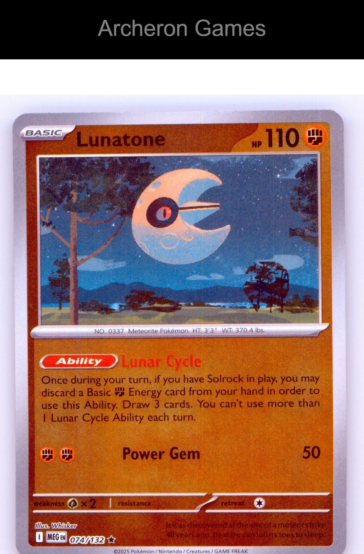 Pokemon Card Lunatone MEG 074/132 R Mega Evolution Reverse Holo