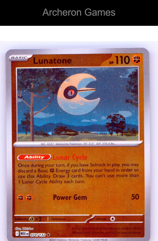 Pokemon Card Lunatone MEG 074/132 R Mega Evolution Reverse Holo