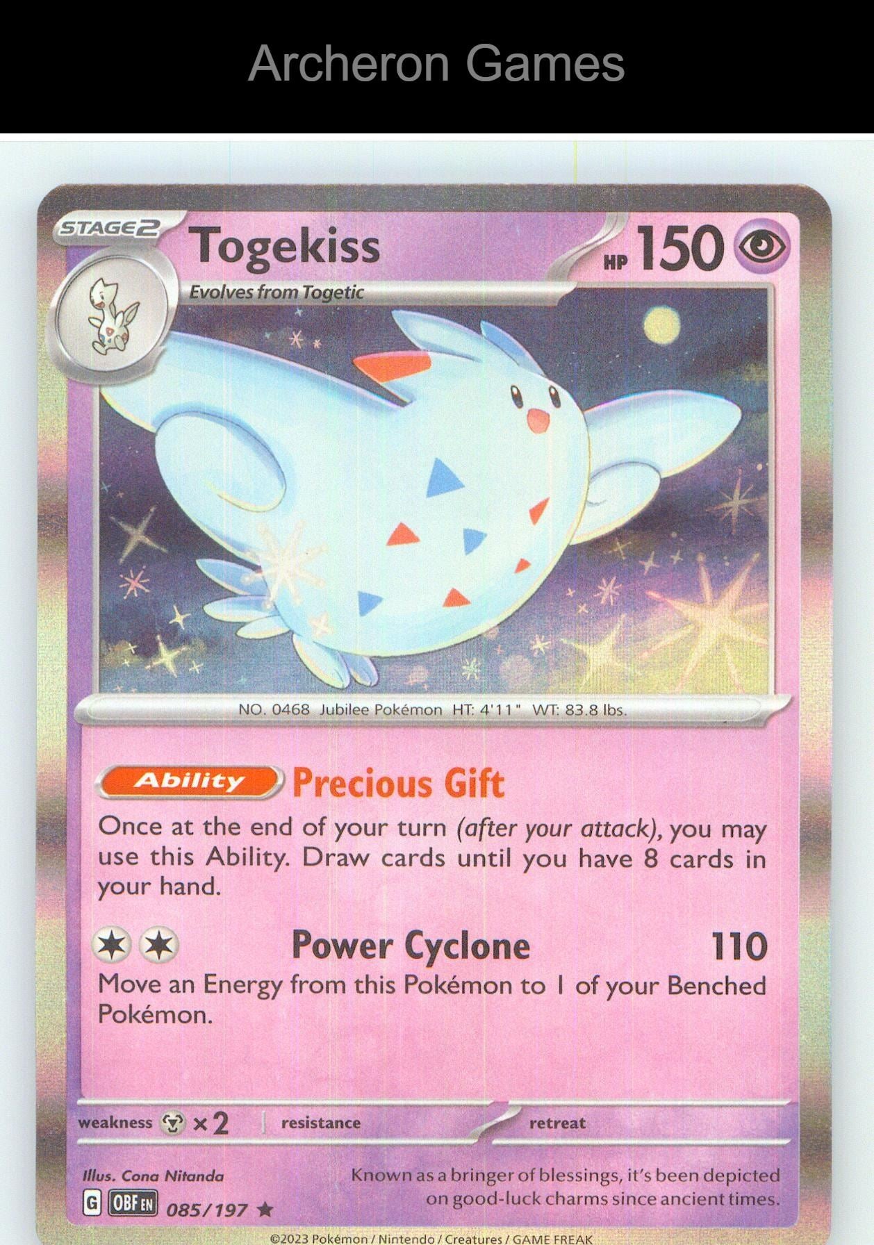 Pokemon Card Togekiss OBF 085/197 R Obsidian Flames Holo