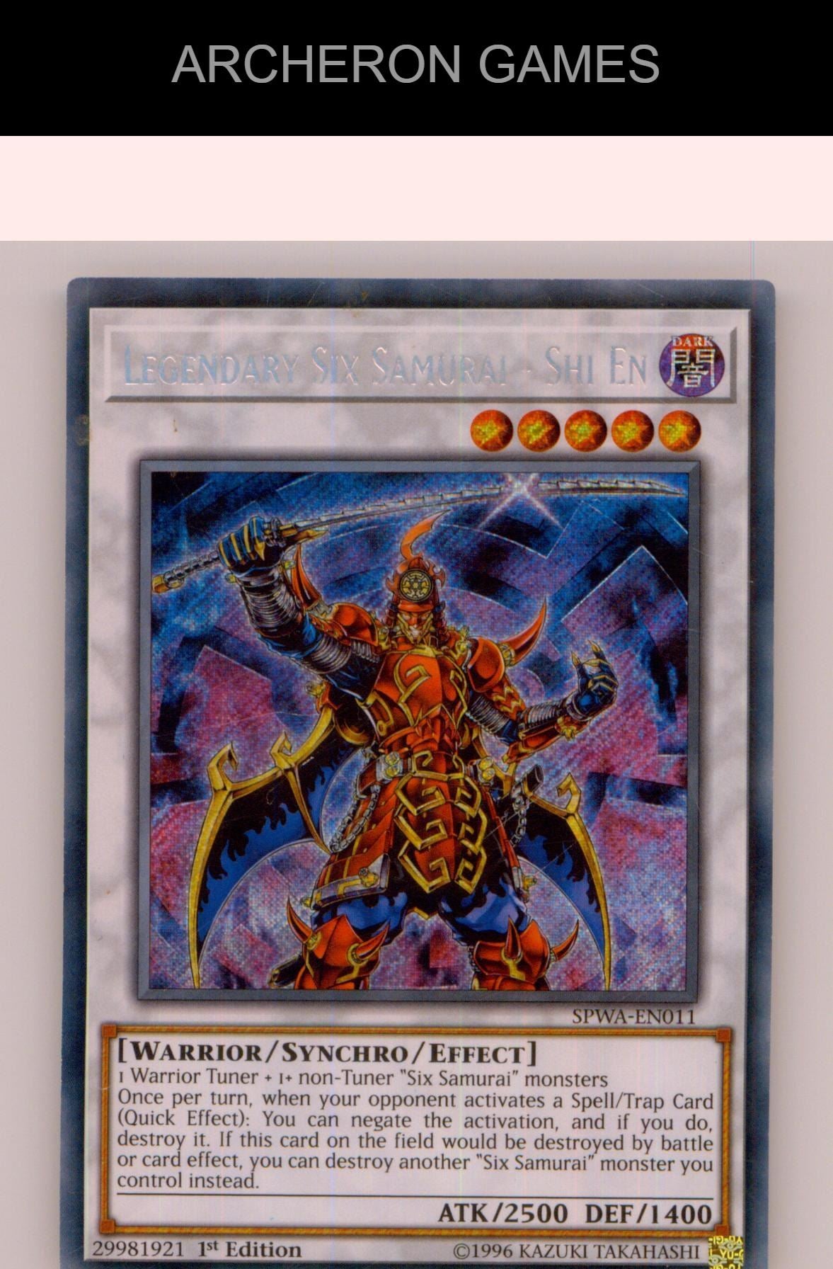 Legendary Six Samurai - Shi En SEC YUGIOH Card 1st Edition