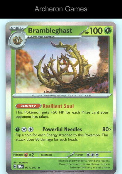 Pokemon Card Brambleghast TEF 021/162 R Temporal Forces Holo