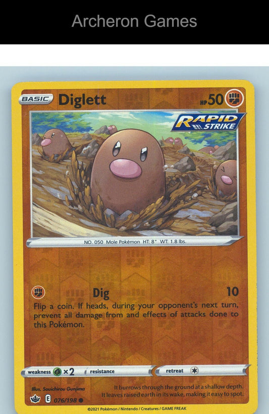 Pokemon Card Diglett CRE 076/198 C Chilling Reign Reverse Holo