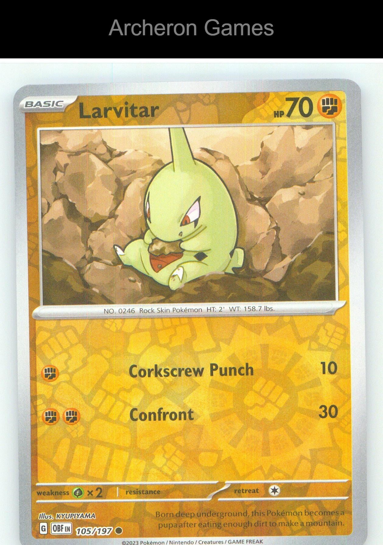 Pokemon Card Larvitar OBF 105/197 C Obsidian Flames Reverse Holo