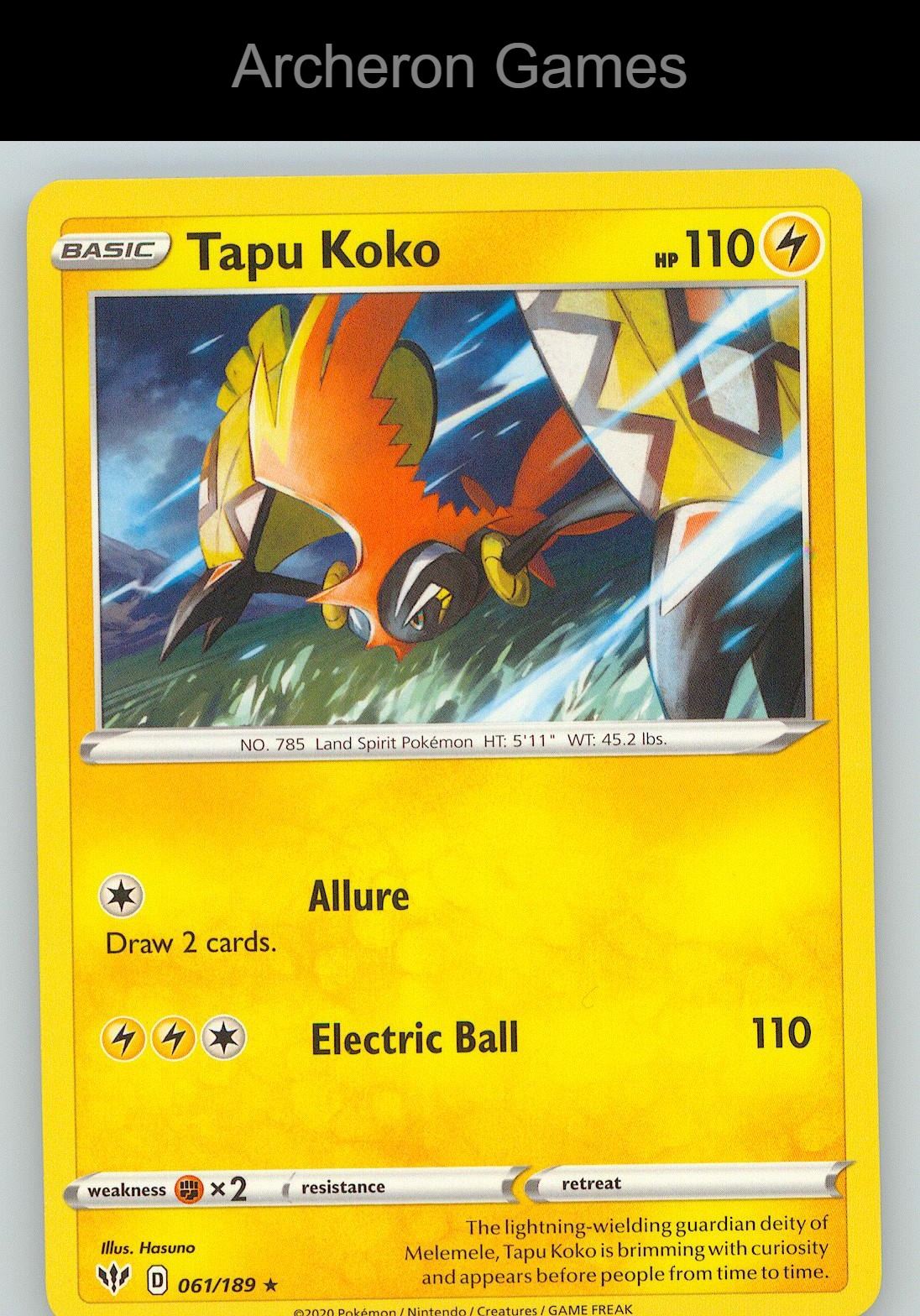 Pokemon Card Tapu Koko DAA 061/189 HOLO R Darkness Ablaze