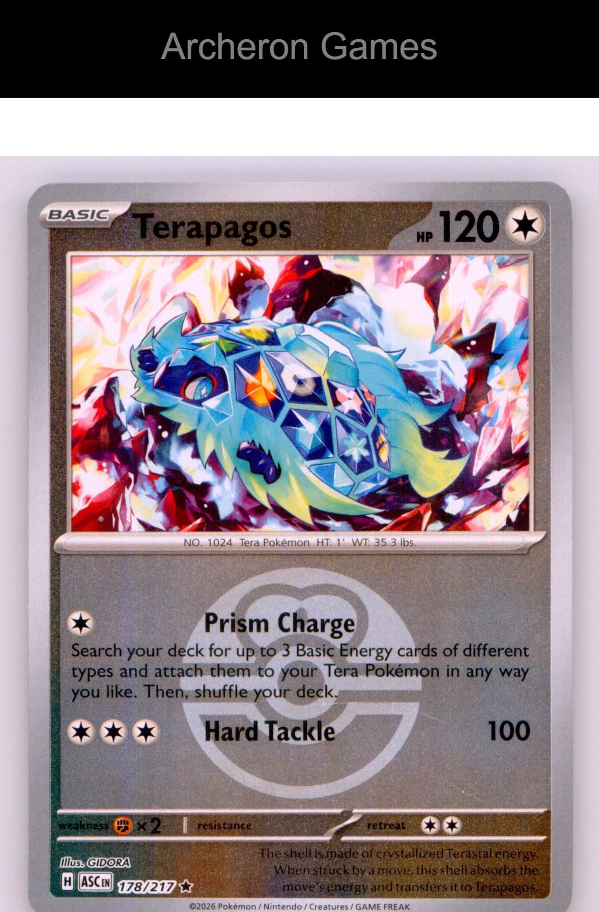 Pokemon Card Terapagos (Love Ball) ASC 178/217 R Ascended Heroes Reverse Holo