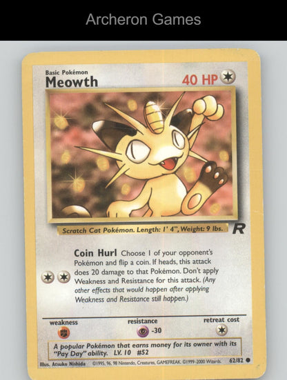Pokemon Card Meowth TR 62/82 C Team Rocket Unlimited