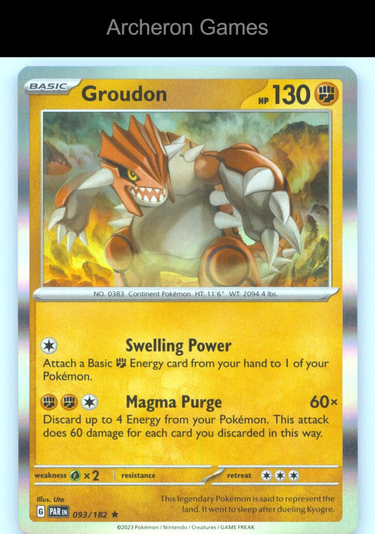Pokemon Card Groudon PAR 093/182 R Paradox Rift Holo
