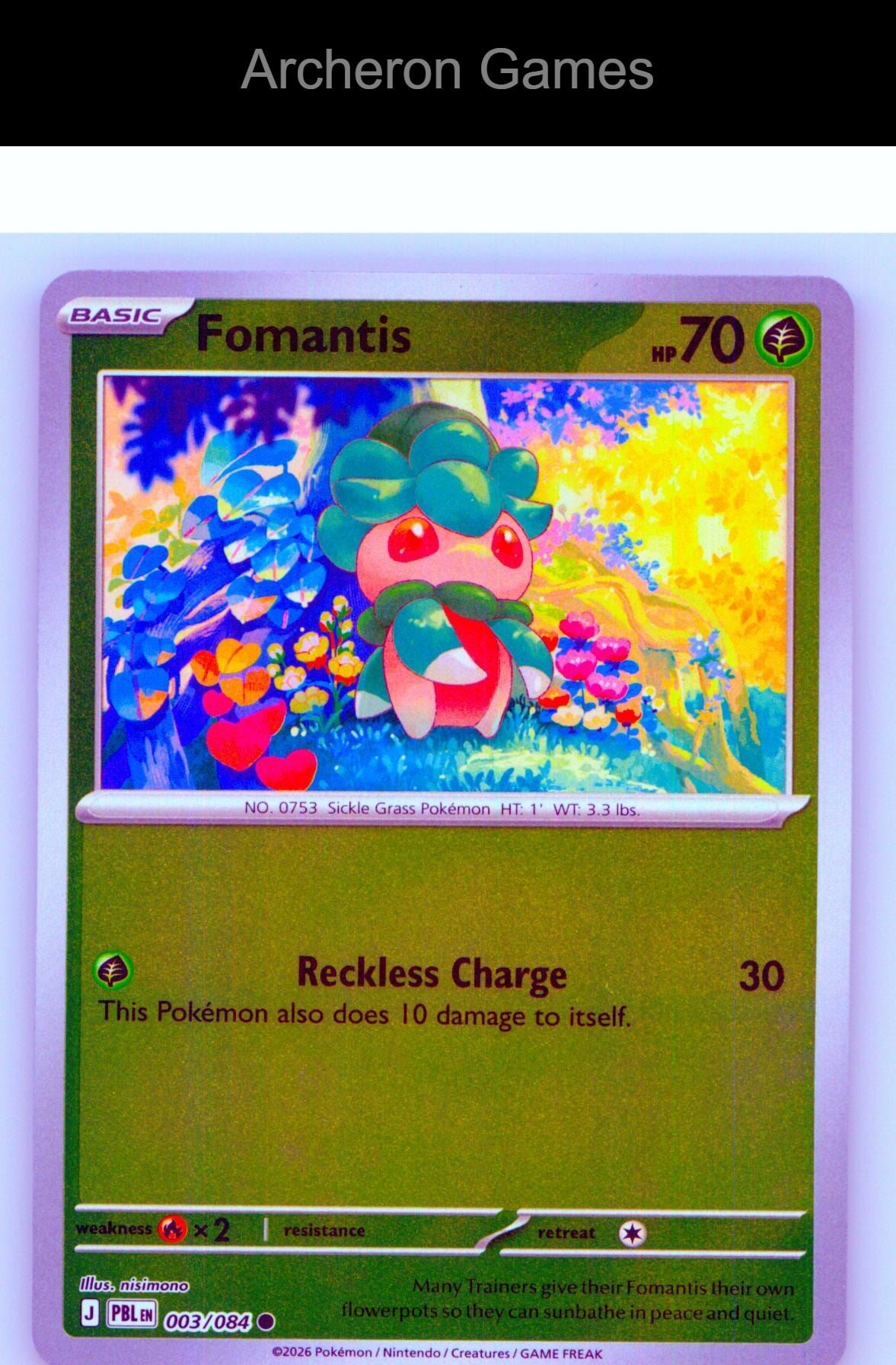 Pokemon Card Fomantis ME05 003/084 C Pitch Black Reverse Holo