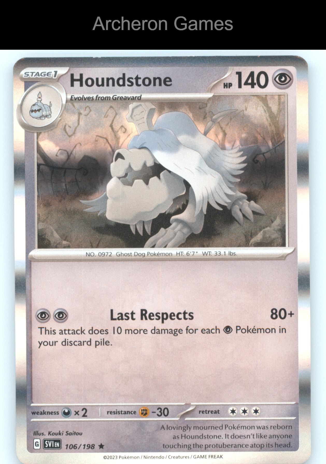 Pokemon Card Houndstone SVI 106/198 R Scarlet & Violet Holo