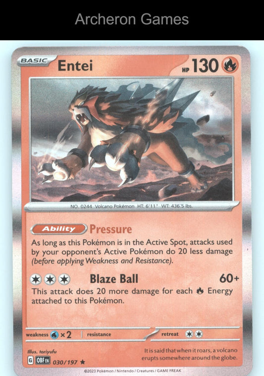 Pokemon Card Entei OBF 030/197 R Obsidian Flames Holo