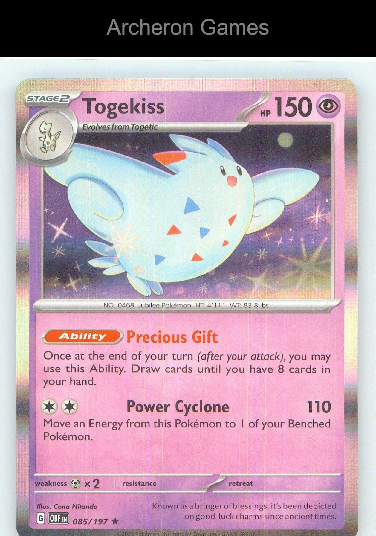 Pokemon Card Togekiss OBF 085/197 R Obsidian Flames Holo