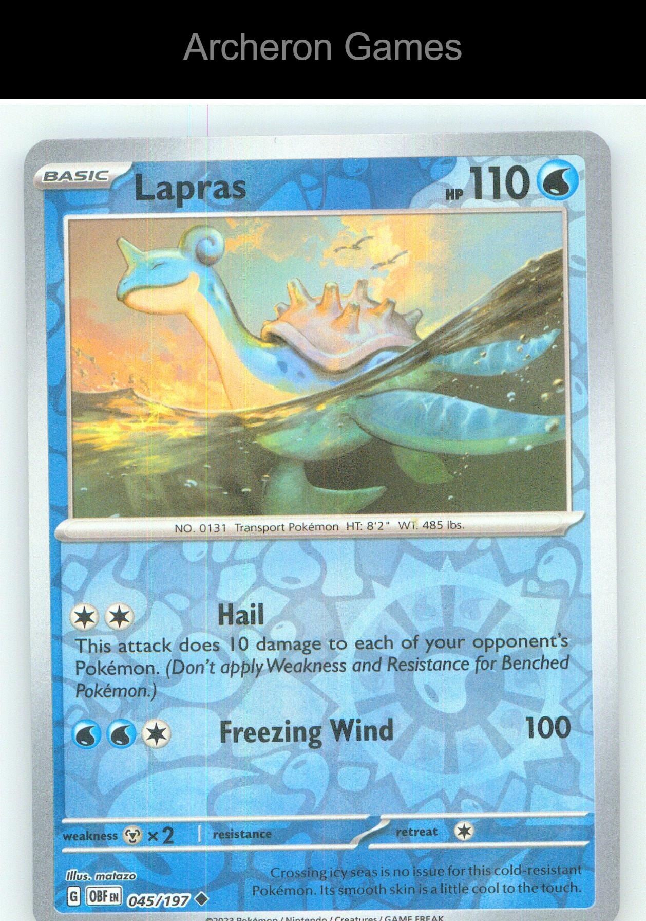 Pokemon Card Lapras OBF 045/197 UC Obsidian Flames Reverse Holo