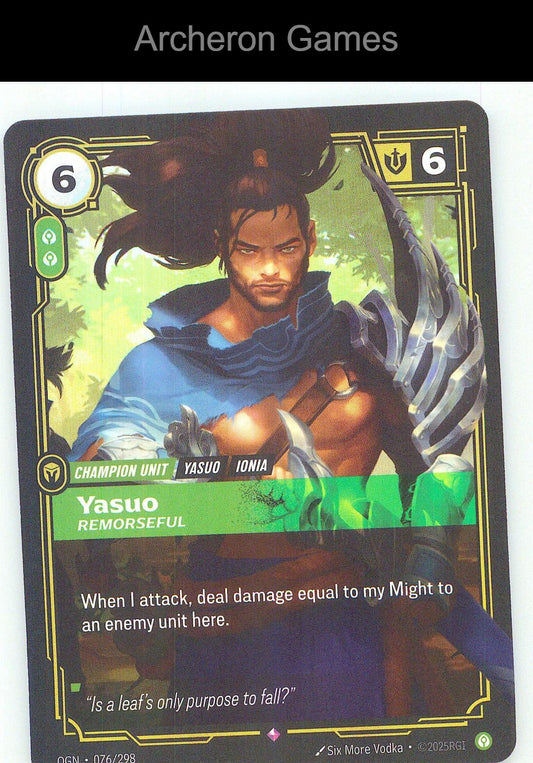 Yasuo - Remorseful OGN 076/298 R Origins Riftbound Card