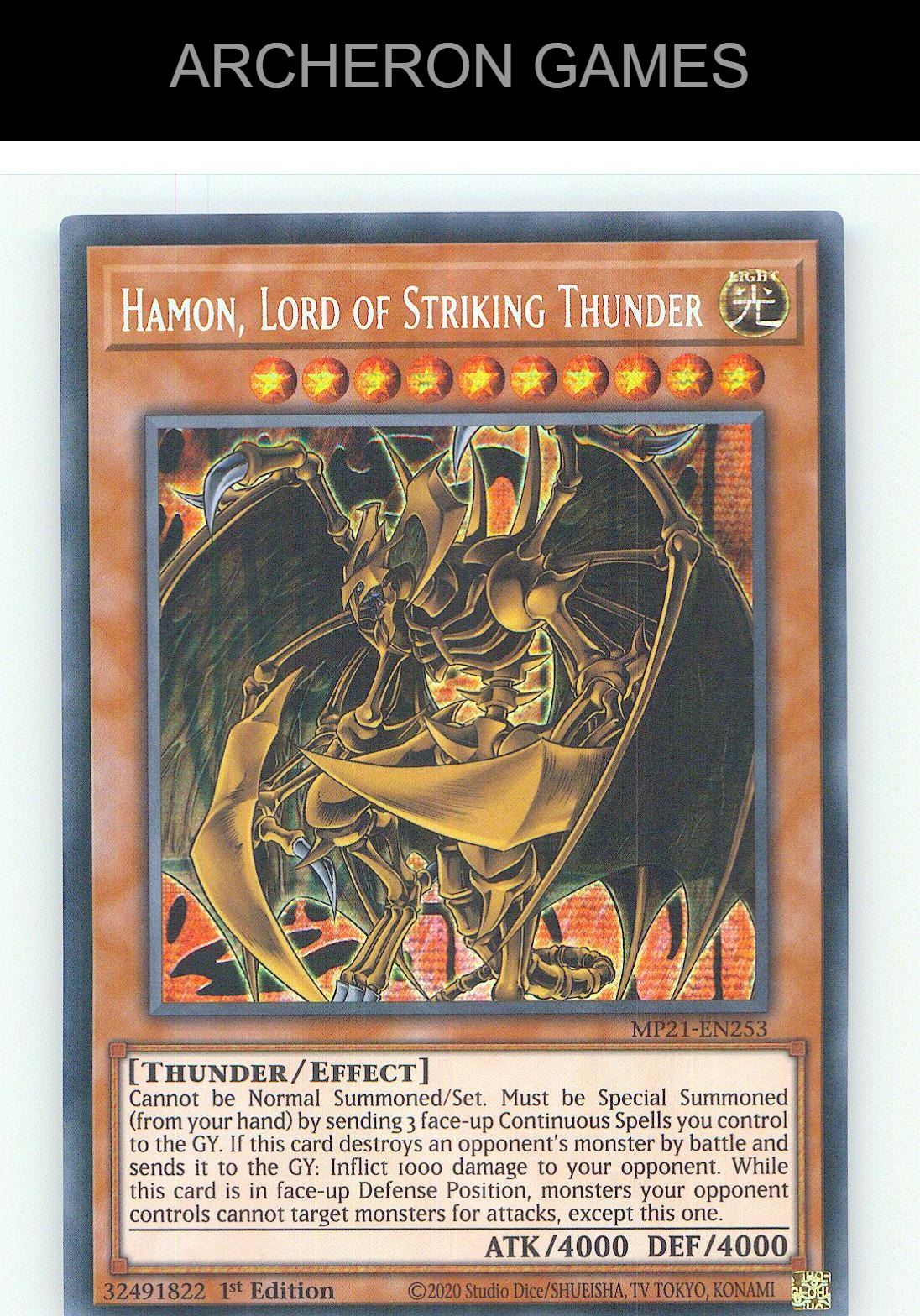 Hamon, Lord of Striking Thunder Prismatic Secret Rare YUGIOH Card 1st Edition