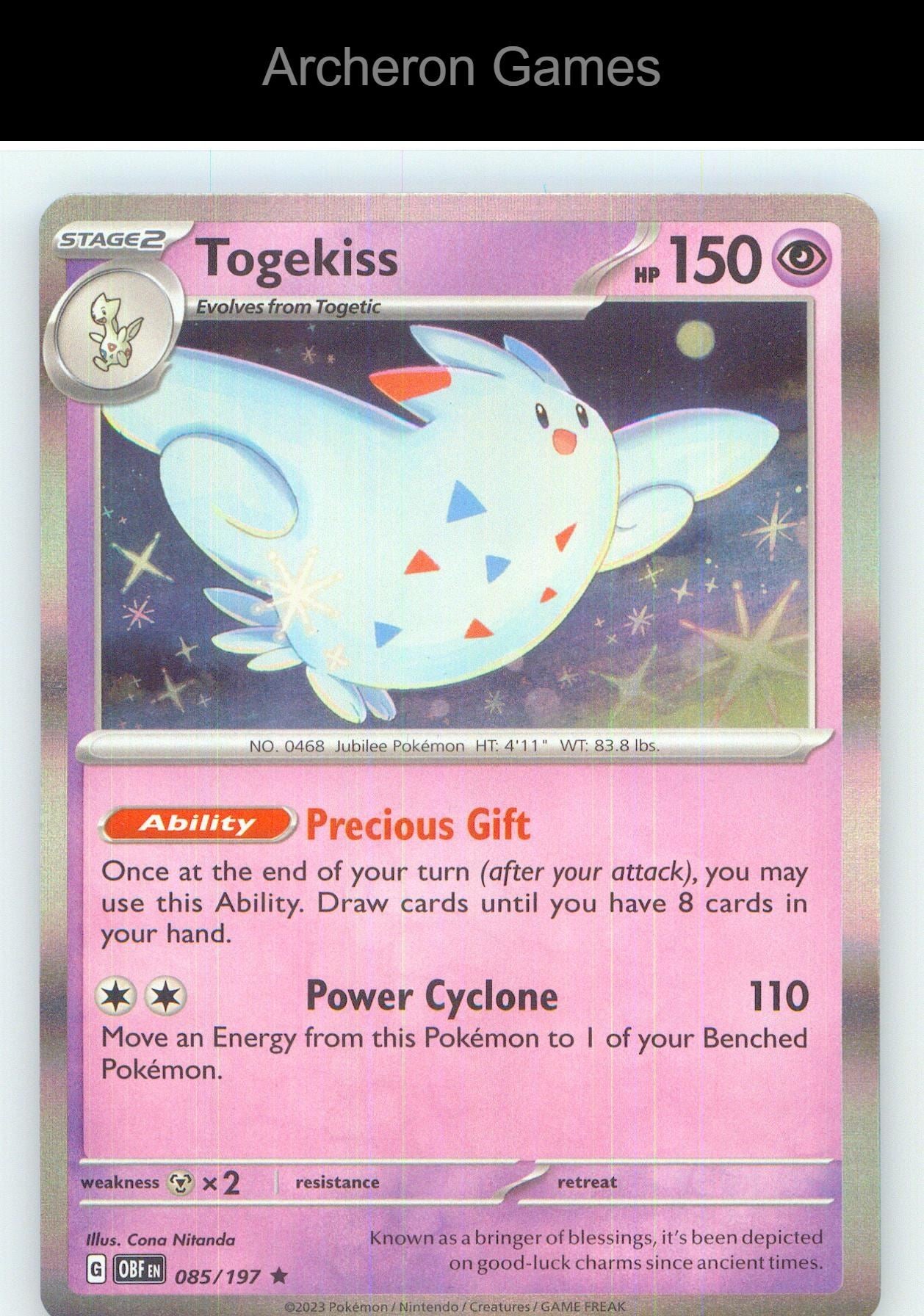 Pokemon Card Togekiss OBF 085/197 R Obsidian Flames Holo