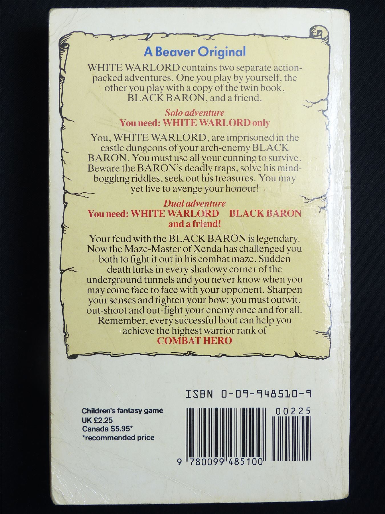 Combat Heroes: White Warlord by Joe Dever 1st ed - Vintage Adventure Novel Softback #M6