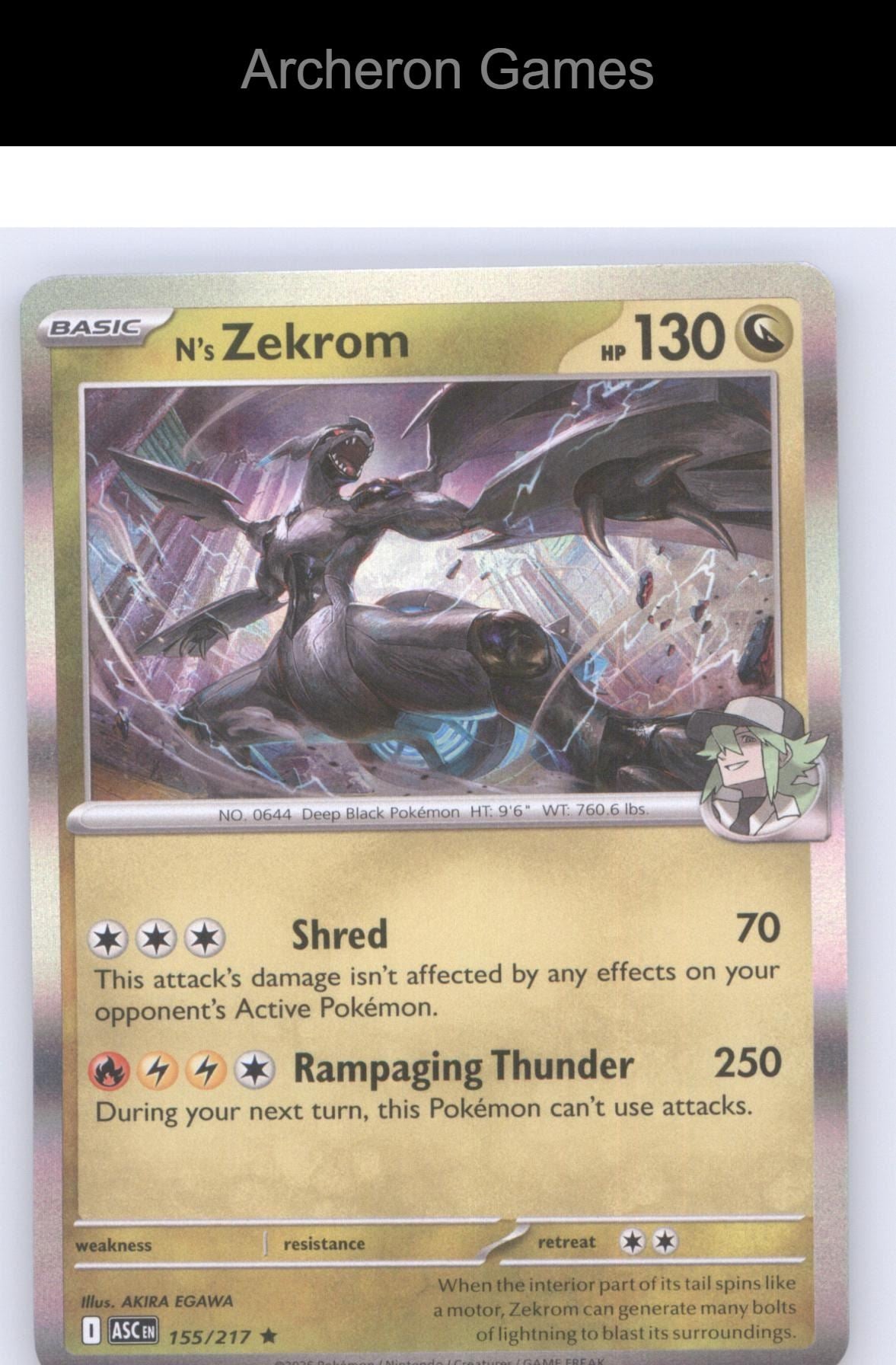 Pokemon Card N's Zekrom ASC 155/217 R Ascended Heroes Holo