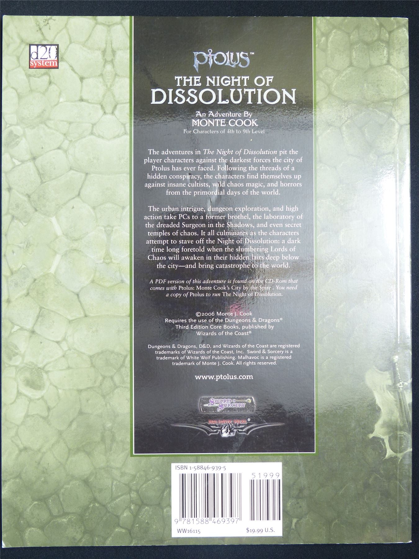 Ptolus: The Night of Dissolution Adventure - Sword and Sorcery Roleplay Softback #6N5