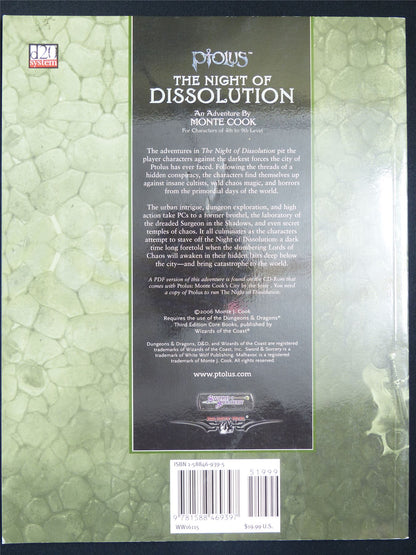 Ptolus: The Night of Dissolution Adventure - Sword and Sorcery Roleplay Softback #6N5