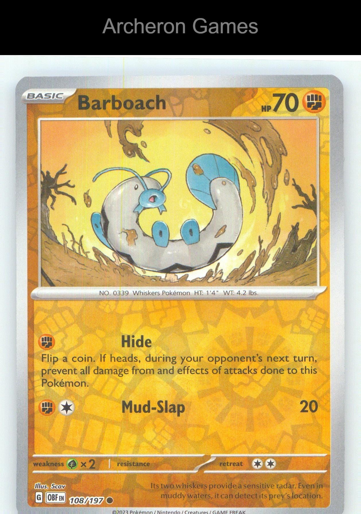 Pokemon Card Barboach OBF 108/197 C Obsidian Flames Reverse Holo