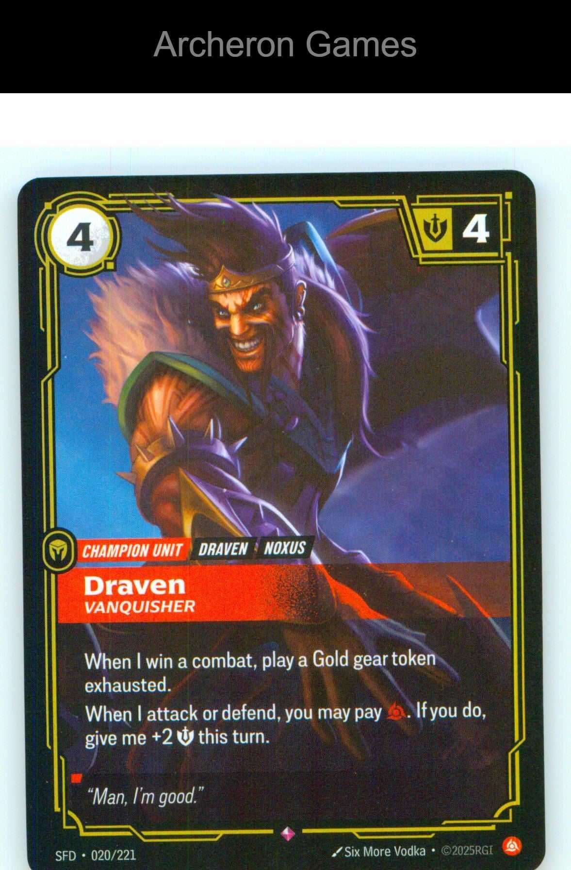 Draven - Vanquisher SFD 020/221 R Spiritforged Riftbound Card