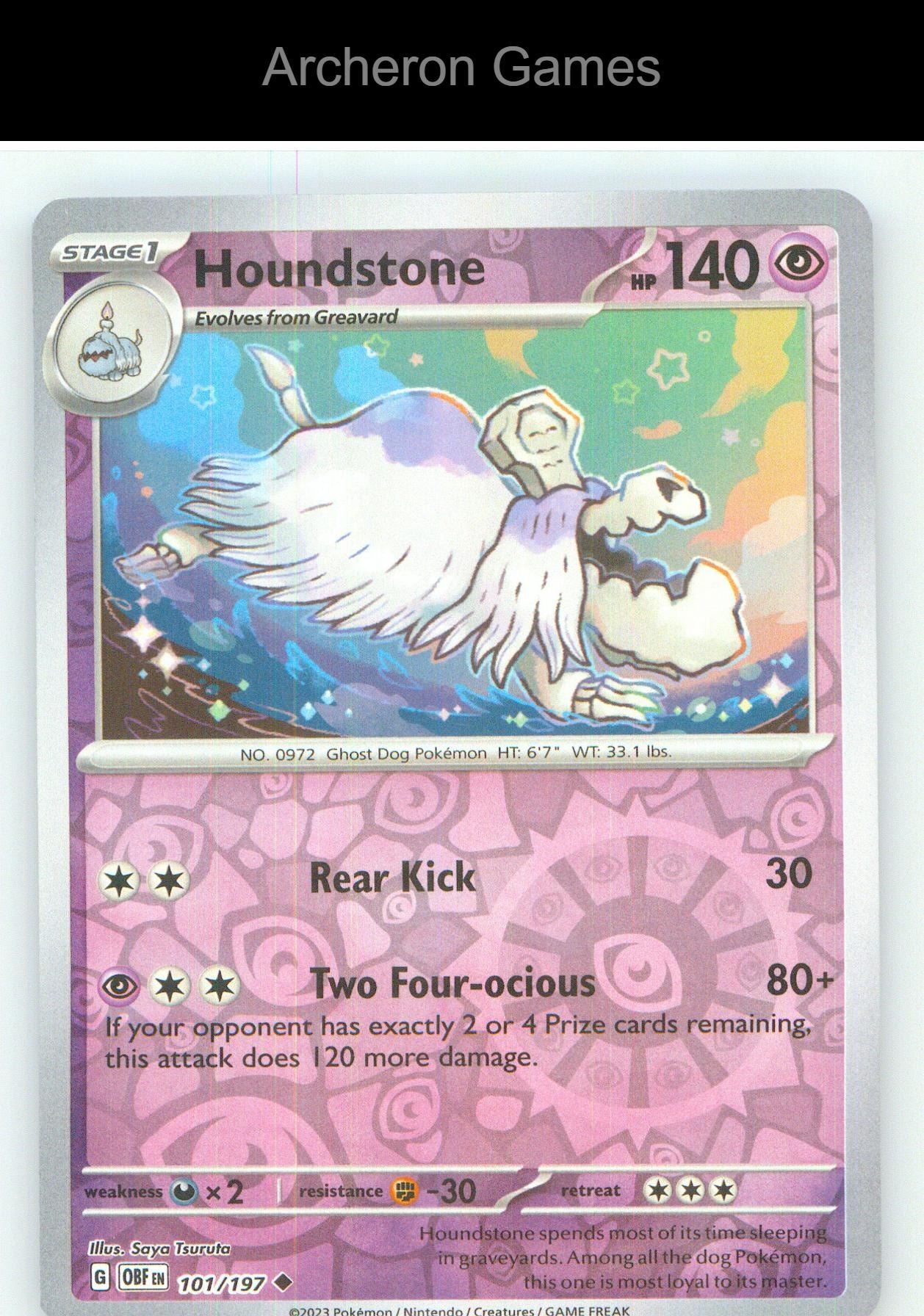 Pokemon Card Houndstone OBF 101/197 UC Obsidian Flames Reverse Holo
