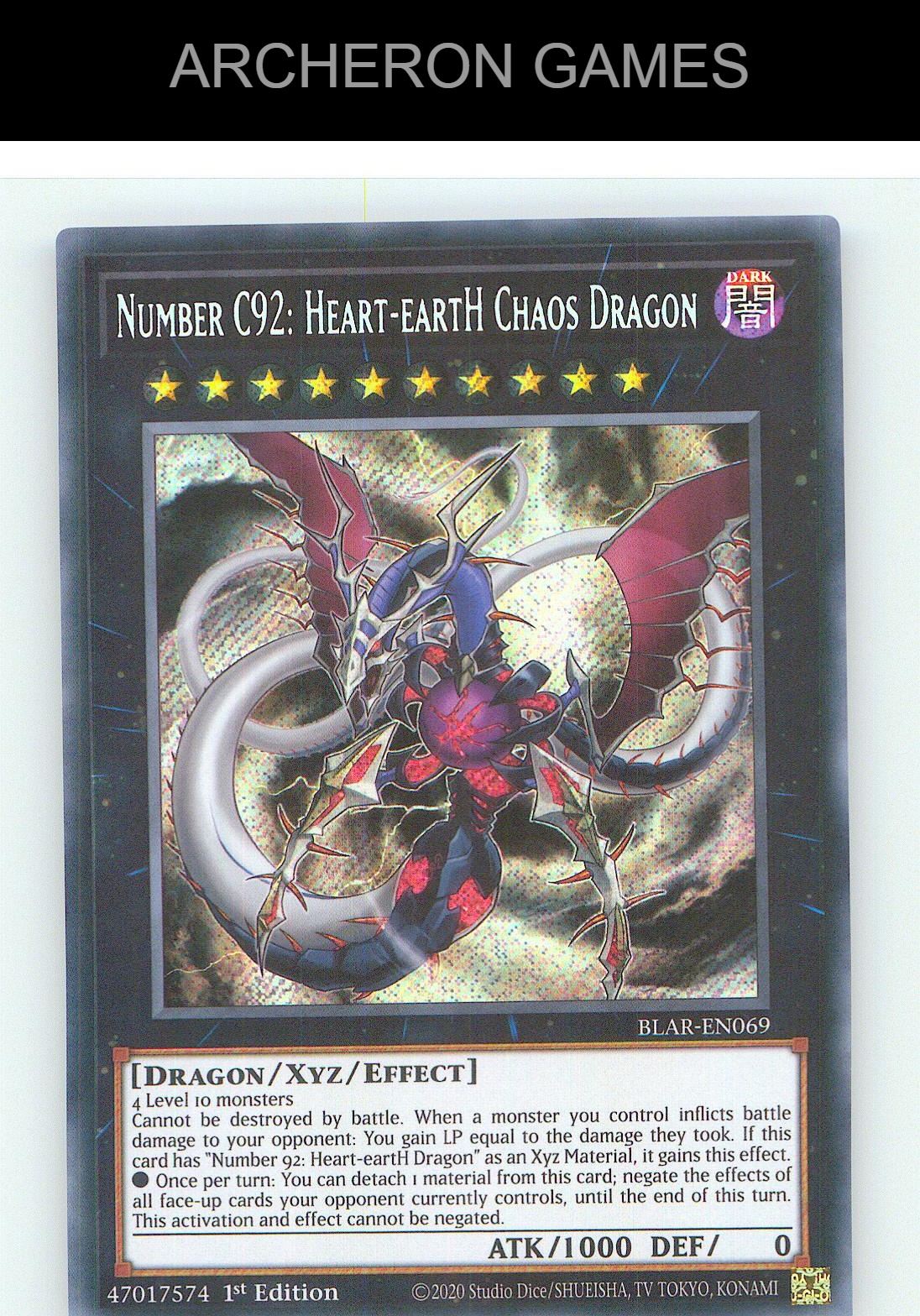 Number C92: Heart-eartH Chaos Dragon SEC YUGIOH Card 1st Edition