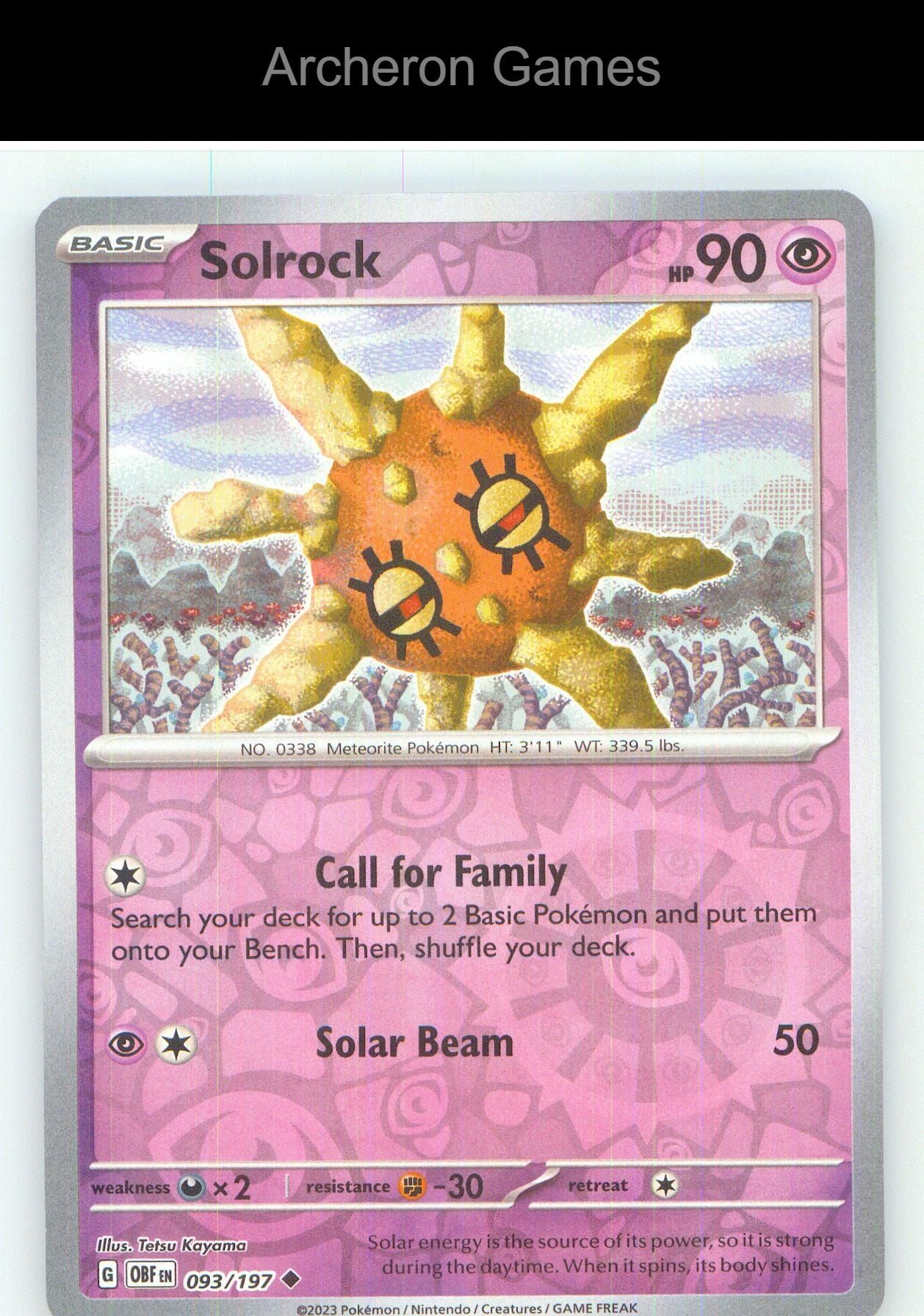 Pokemon Card Solrock OBF 093/197 UC Obsidian Flames Reverse Holo