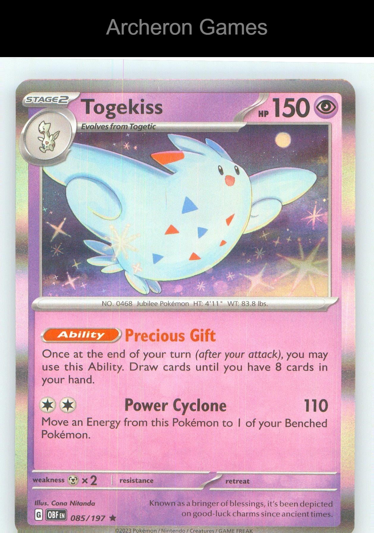 Pokemon Card Togekiss OBF 085/197 R Obsidian Flames Holo