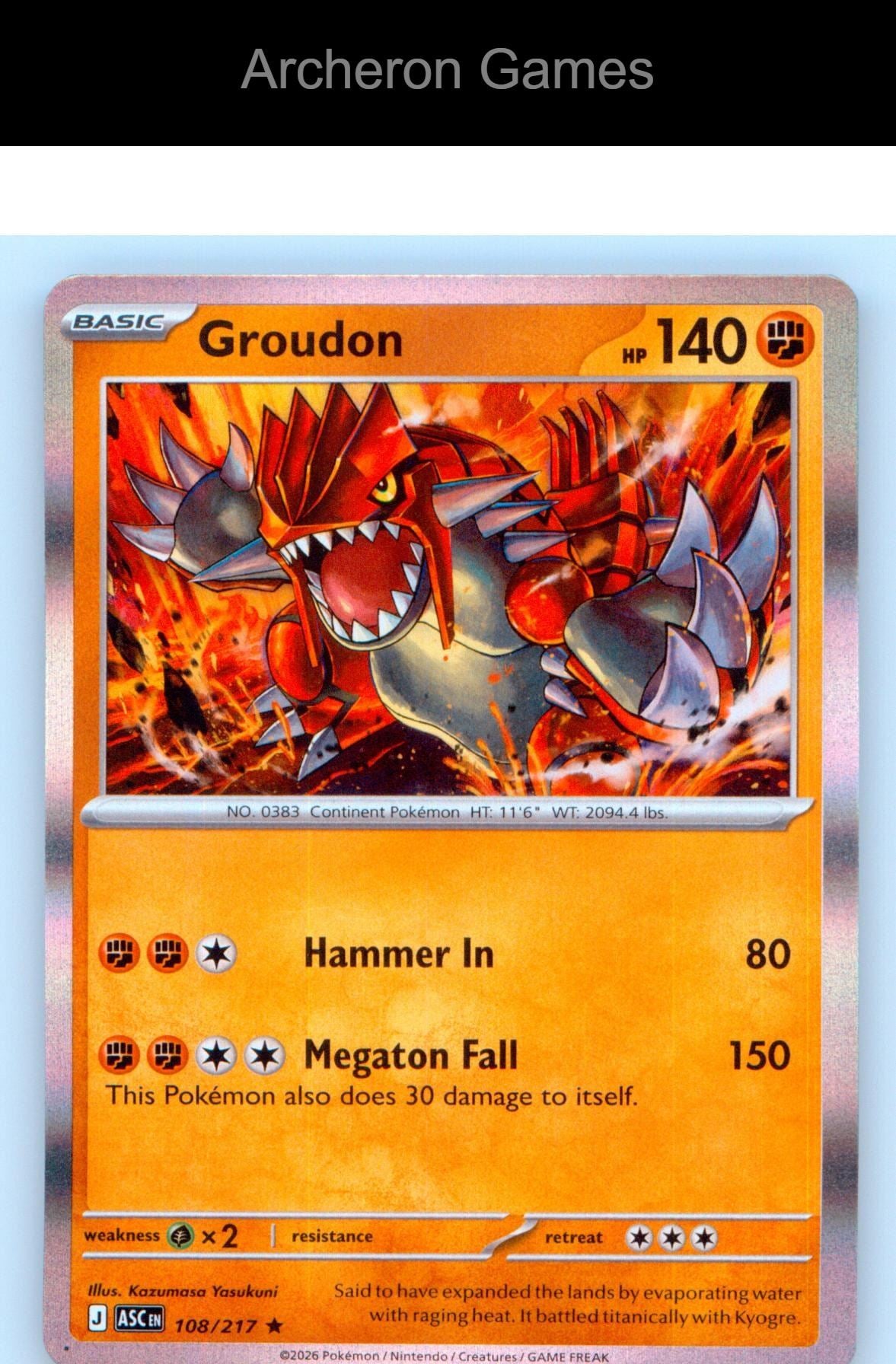 Pokemon Card Groudon ASC 108/217 R Ascended Heroes Holo