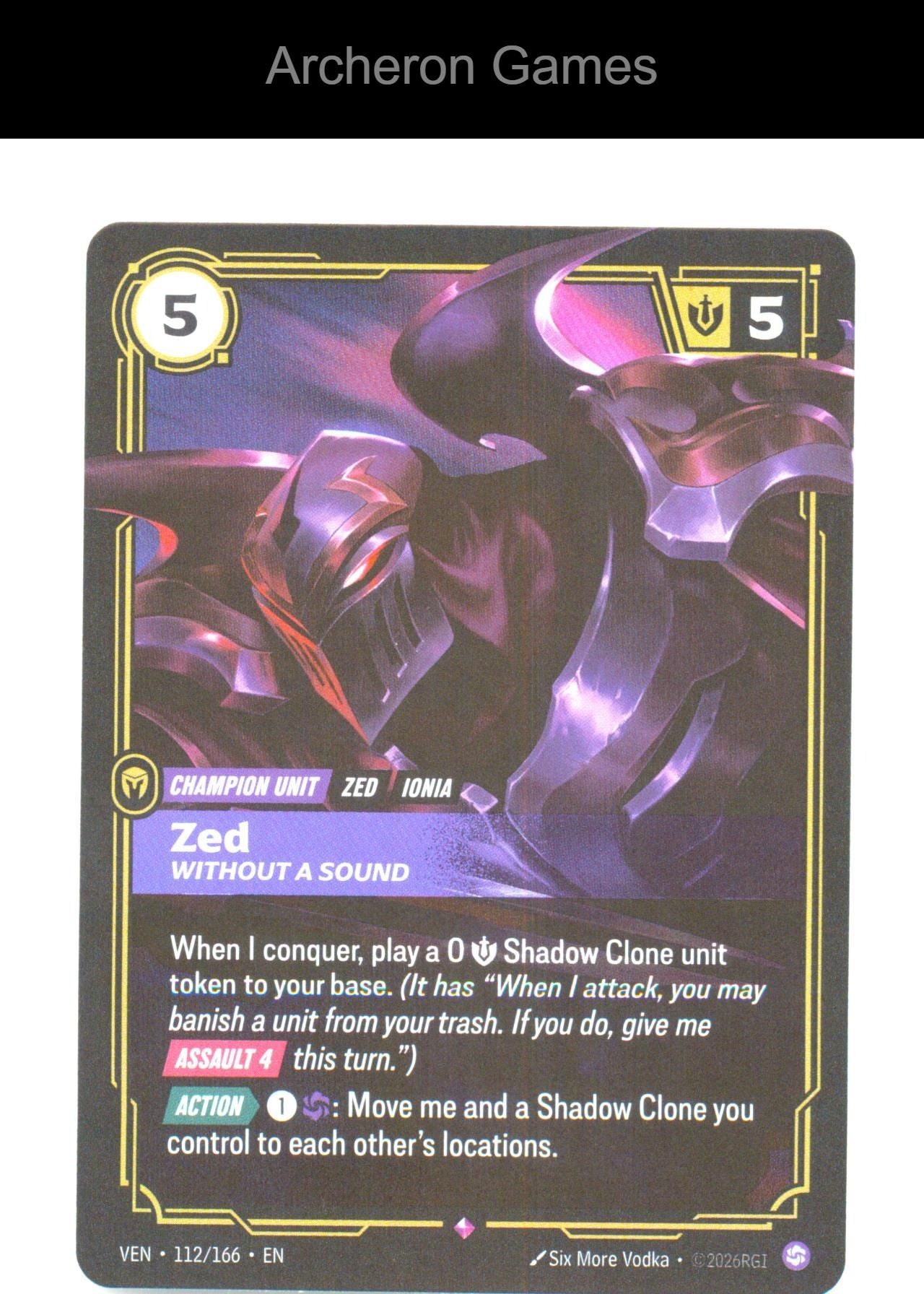 Zed - Without a Sound VEN 112/166 R Vendetta Riftbound Card Foil