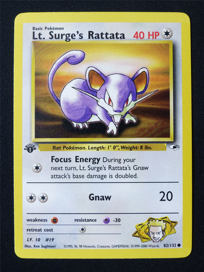 Lt. Surge's Ratatta 82/132 1st Edition Gym's Hero MP - Pokemon Card #IK