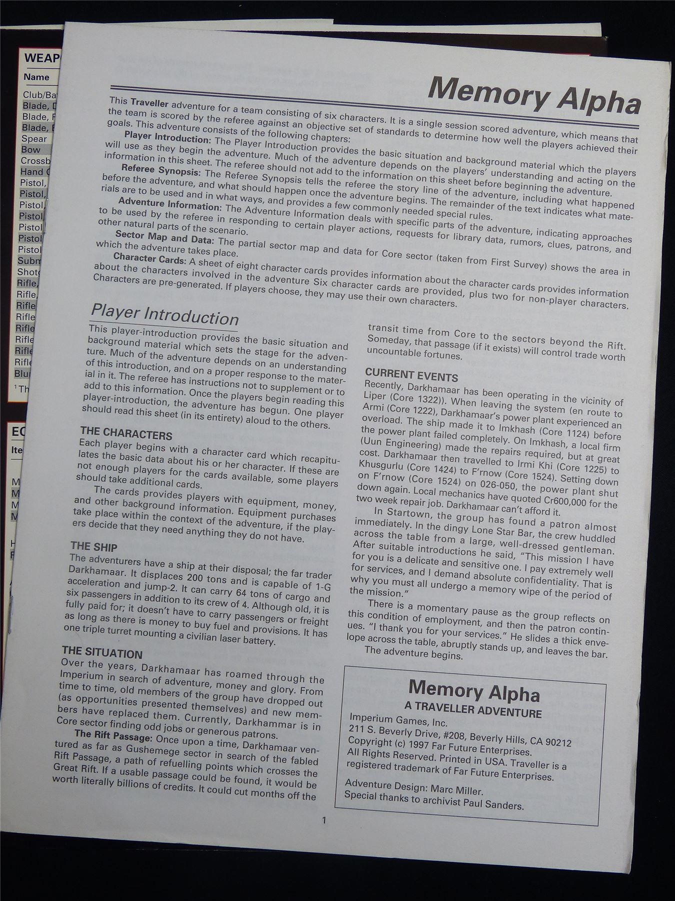 Traveller Game Screen - GDW Roleplaying Booklet #2RW