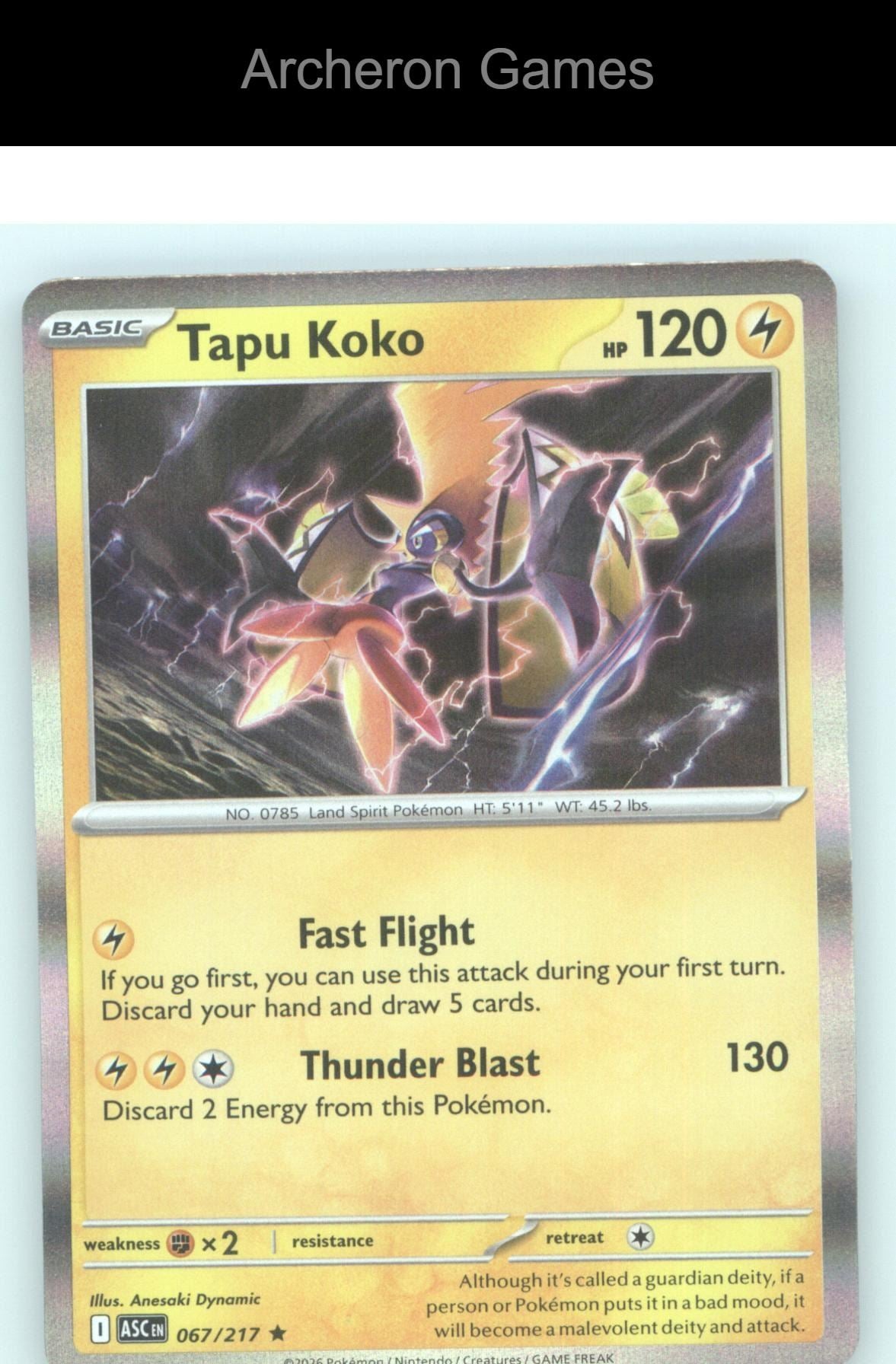 Pokemon Card Tapu Koko ASC 067/217 R Ascended Heroes Holo