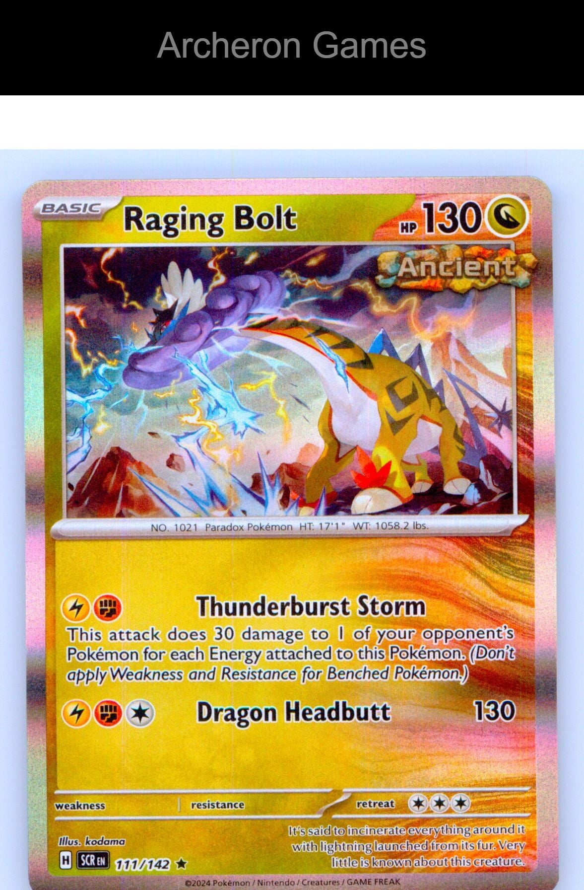 Pokemon Card Raging Bolt SCR 111/142 R Stellar Crown Holo