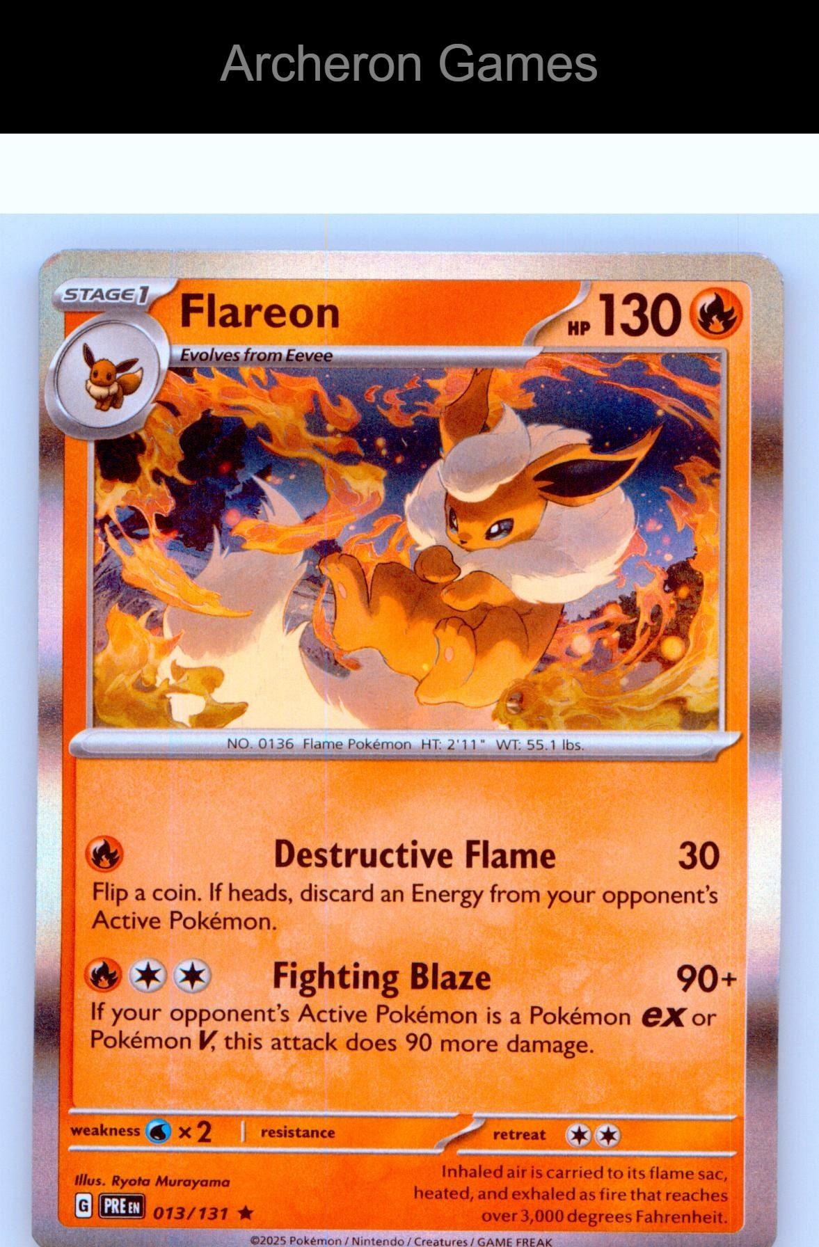 Pokemon Card Flareon PRE 013/131 HOLO R Prismatic Evolutions
