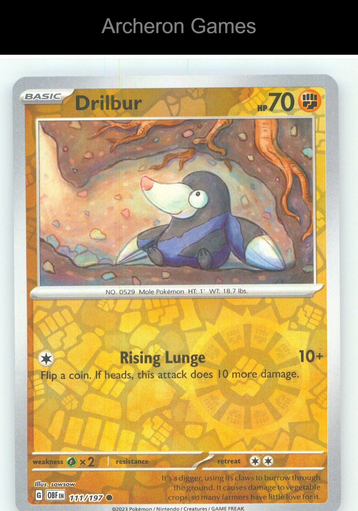 Pokemon Card Drilbur OBF 111/197 C Obsidian Flames Reverse Holo